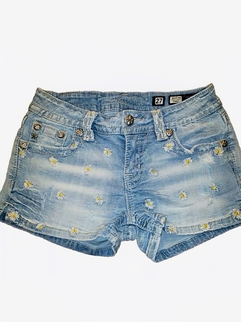 Gorgeous Miss Me Signature Shorts With Embroidered Daisies 2-1/2” Inseam